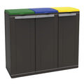 Pattumiera a mobile con coperchio 3 ante per raccolta differenziata 3 posti nera 102x88,7x39 cm