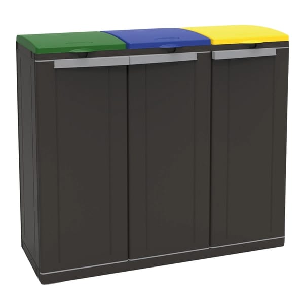Pattumiera a mobile con coperchio 3 ante per raccolta differenziata 3 posti nera 102x88,7x39 cm