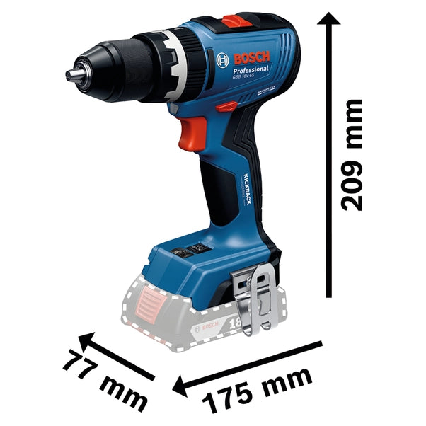 Trapano battente bosch 18v gsb18v-65 pro brushless 1 batteria 2 ah e 1 batteria 4 ah peso 1,12kg